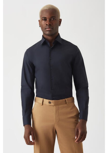 Modern Fit Lacivert Basic Klasik Erkek Gömlek GM22Y221142_D39 indirimleri