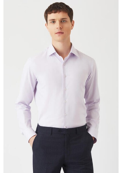Modern Fit Lila Klasik C Yaka Erkek Gömlek GM22Y221141_D44