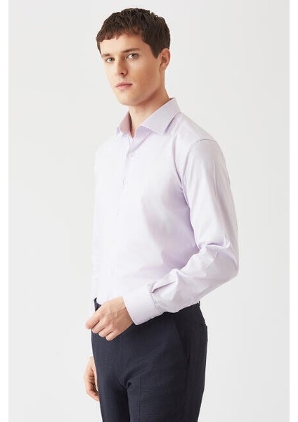Modern Fit Lila Klasik C Yaka Erkek Gömlek GM22Y221141_D44 fırsatları