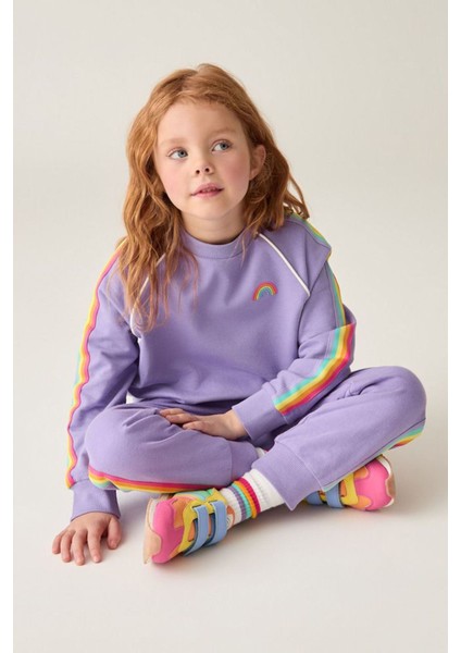 Gökkuşağı Işleme Detaylı Şeritli Kız çocuk takım - Lila fiyatları