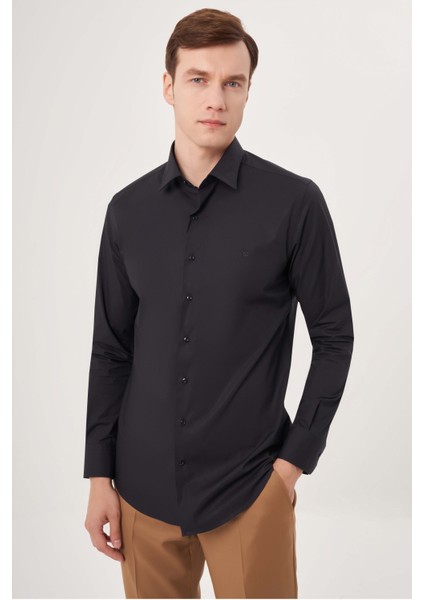 Modern Fit Siyah Basic Klasik Erkek Gömlek GM22Y221142_D99