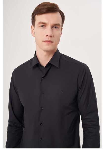 Modern Fit Siyah Basic Klasik Erkek Gömlek GM22Y221142_D99 modelleri