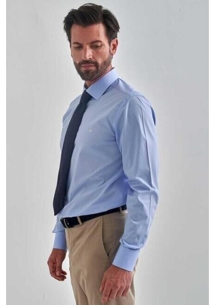 Modern Fit Mavi Basic Klasik Erkek Gömlek GM22Y221142_D35 modelleri