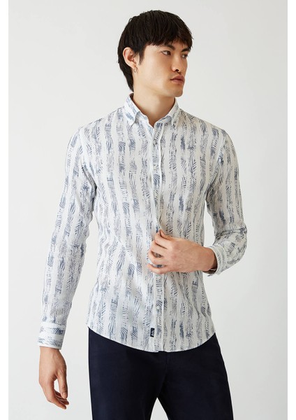 Slim Fit Lacivert Paşa Yaka Spor Erkek Gömlek GM22Y221149_E39