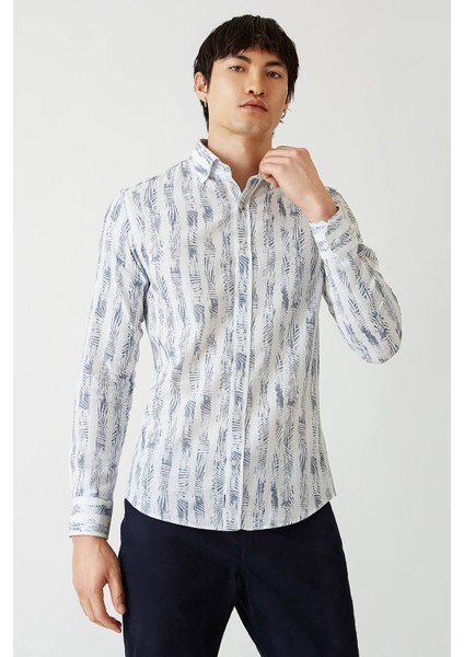 Slim Fit Lacivert Paşa Yaka Spor Erkek Gömlek GM22Y221149_E39 indirimleri