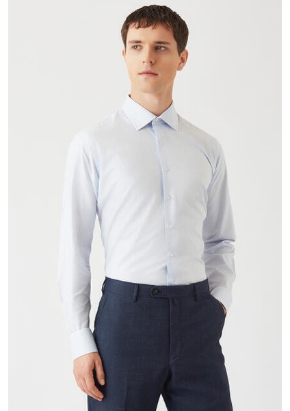 Regular Fit Mavi Klasik C Yaka Uzun Kollu Erkek Gömlek GM22K222130_D35