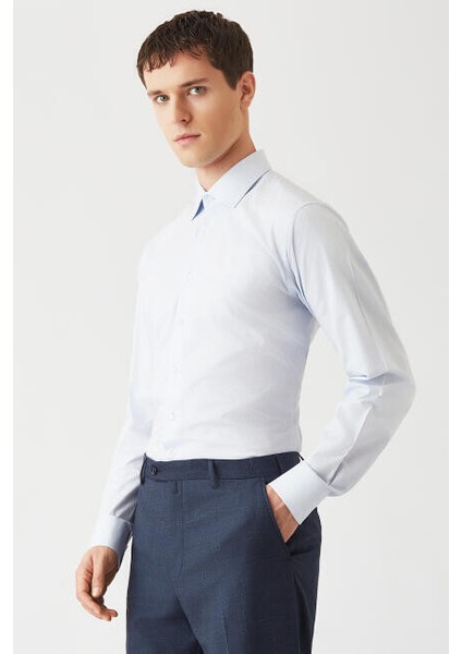 Regular Fit Mavi Klasik C Yaka Uzun Kollu Erkek Gömlek GM22K222130_D35 modelleri