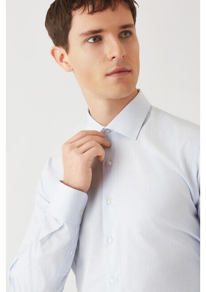 Regular Fit Mavi Klasik C Yaka Uzun Kollu Erkek Gömlek GM22K222130_D35 fırsatları