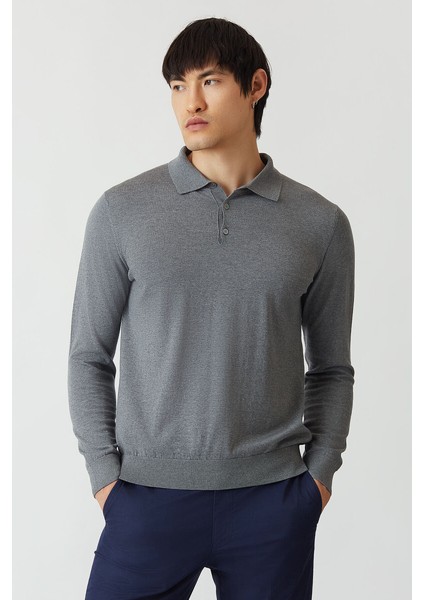 Basic Polo Yaka Yün Koyu Gri Erkek Triko TR21K21210_D56