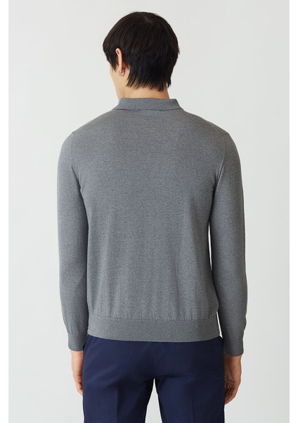 Basic Polo Yaka Yün Koyu Gri Erkek Triko TR21K21210_D56 fiyatları