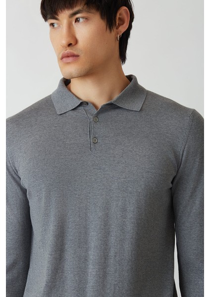 Basic Polo Yaka Yün Koyu Gri Erkek Triko TR21K21210_D56 modelleri