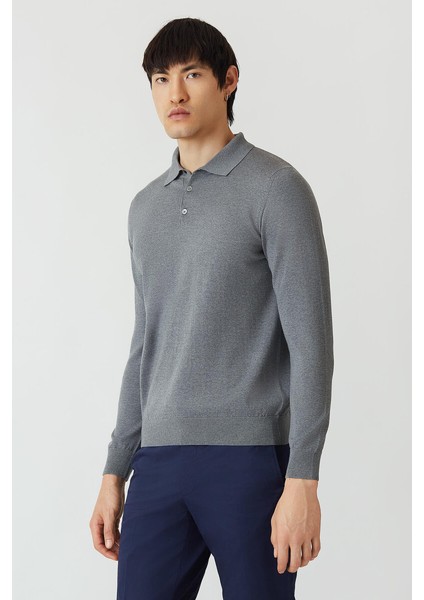 Basic Polo Yaka Yün Koyu Gri Erkek Triko TR21K21210_D56 fırsatları