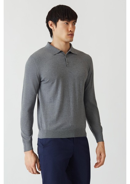 Basic Polo Yaka Yün Koyu Gri Erkek Triko TR21K21210_D56 indirimleri