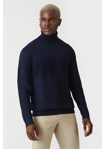 Regular Fit Tam Balıkçı Yaka Lacivert Erkek Triko TR20K20201_D39