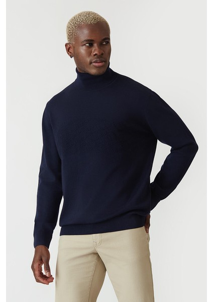 Regular Fit Tam Balıkçı Yaka Lacivert Erkek Triko TR20K20201_D39 fırsatları