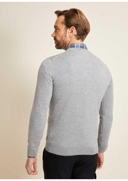 Regular Fit Bisiklet Yaka Gri Erkek Yün Triko TR20K20203_D55 fiyatları