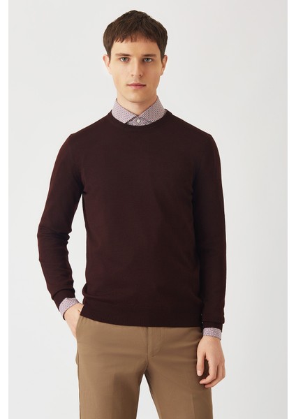 Akrilik Yün Bisiklet Yaka Bordo Erkek Triko TR22K22200_D25