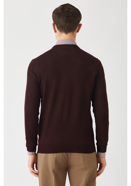 Akrilik Yün Bisiklet Yaka Bordo Erkek Triko TR22K22200_D25 fiyatları