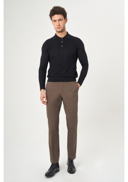 Erkek Polo Yaka Düğmeli Siyah Yün Triko Camel TR21K21202_D99 fırsatları