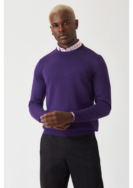 Akrilik Yün Bisiklet Yaka Mor Erkek Triko TR22K22200_D43