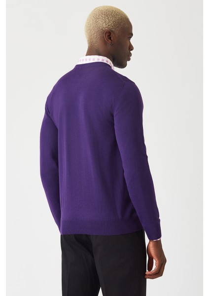 Akrilik Yün Bisiklet Yaka Mor Erkek Triko TR22K22200_D43 fiyatları