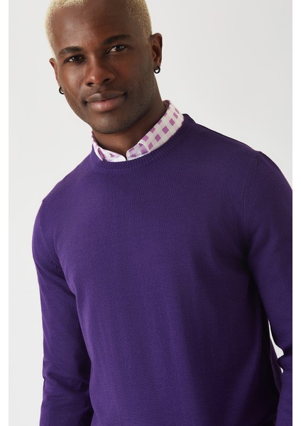 Akrilik Yün Bisiklet Yaka Mor Erkek Triko TR22K22200_D43 modelleri