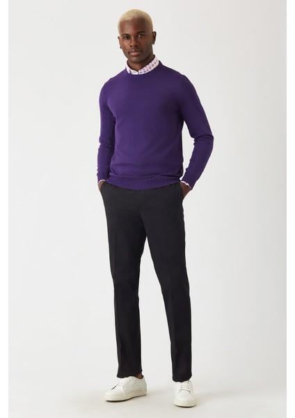 Akrilik Yün Bisiklet Yaka Mor Erkek Triko TR22K22200_D43 fırsatları