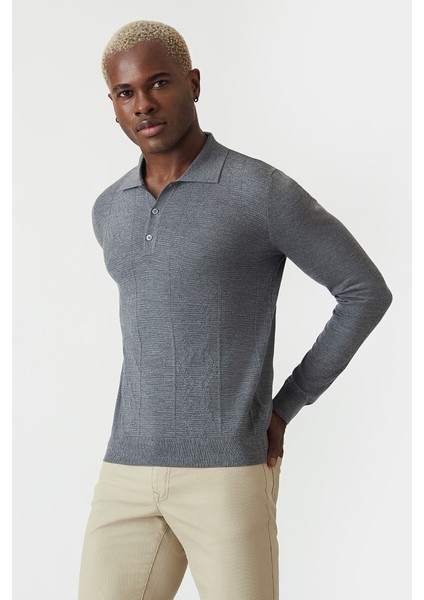 Erkek Polo Yaka Düğmeli Yün Triko Gri TR21K21202_D55 indirimleri