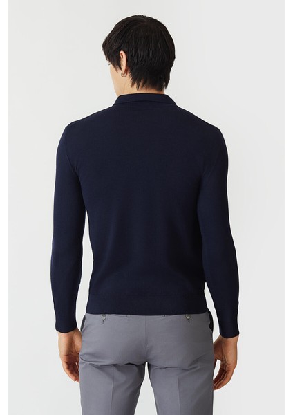 Erkek Polo Yaka Düğmeli Yün Triko Lacivert TR21K21202_D39 fiyatları