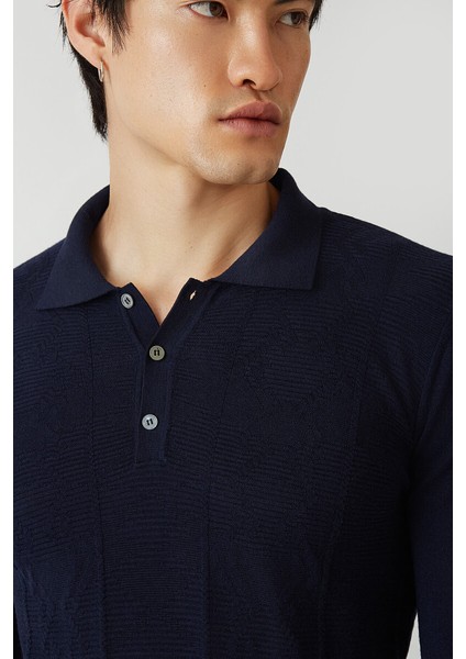 Erkek Polo Yaka Düğmeli Yün Triko Lacivert TR21K21202_D39 modelleri