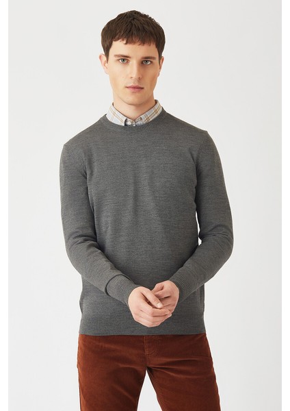 Akrilik Yün Bisiklet Yaka Gri Erkek Triko TR22K22200_D55