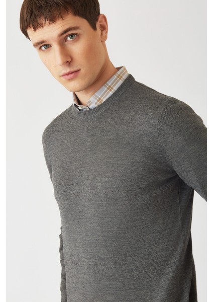 Akrilik Yün Bisiklet Yaka Gri Erkek Triko TR22K22200_D55 modelleri