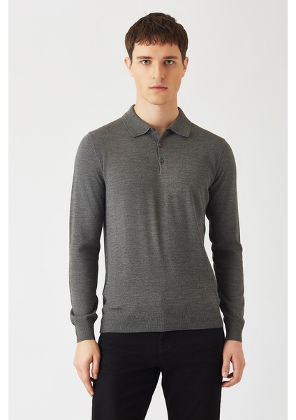 Erkek Basic Polo Yaka Akrilik Yün Triko Gri TR22K22201_D55