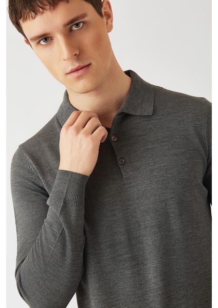Erkek Basic Polo Yaka Akrilik Yün Triko Gri TR22K22201_D55 modelleri