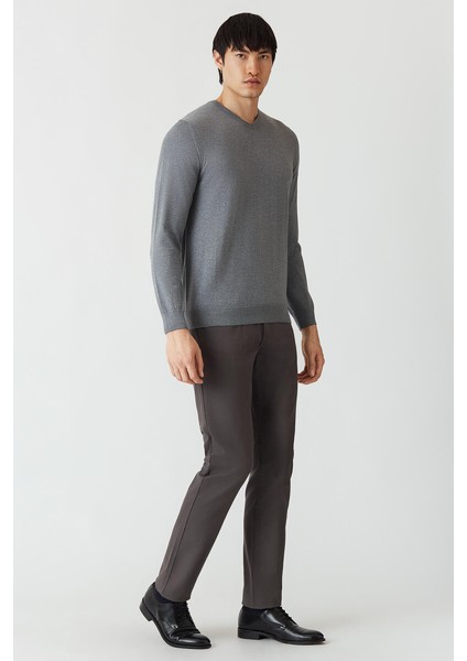 Basic V Yaka Yün Koyu Gri Erkek Triko TR21K21211_D56 indirimleri