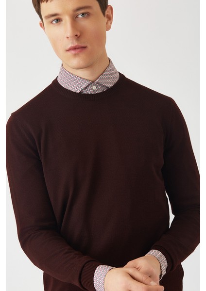 Akrilik Yün Bisiklet Yaka Bordo Erkek Triko TR22K22200_D25 modelleri
