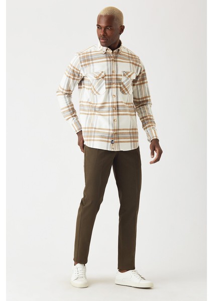 Haki Çift Pileli 4 Cepli Spor Erkek Pantolon PNS22K22225_D49