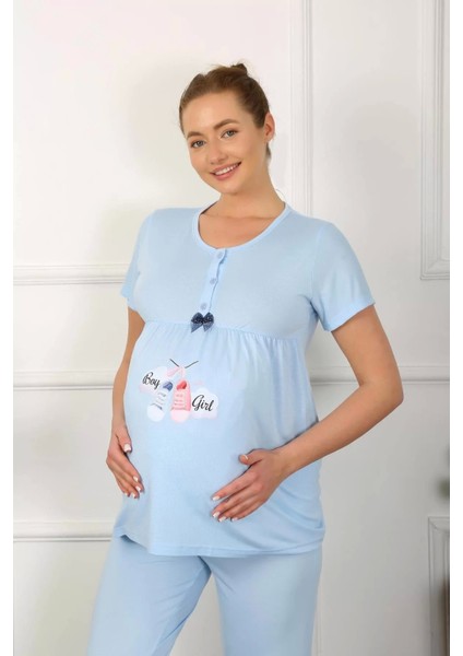 Moda Kadın Kısa Kol Hamile Lohusa Pijama Takımı Mavi fiyatları