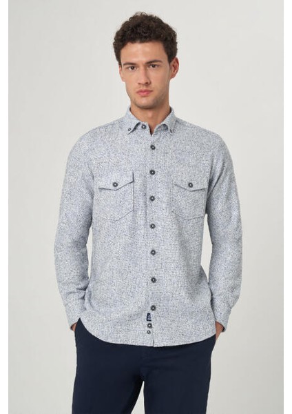 Regular Fit Mavi Flanel Erkek Gömlek GM23Y231072_D35