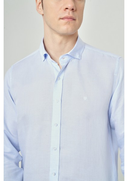 Regular Fit Mavi Gabardin Spor Yaka Uzun Kollu Erkek Gömlek GM23Y231022_D35 modelleri