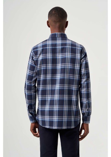 Regular Fit Çift Cepli Ekoseli Lacivert Spor Erkek Gömlek GM22K222109_D39 fiyatları