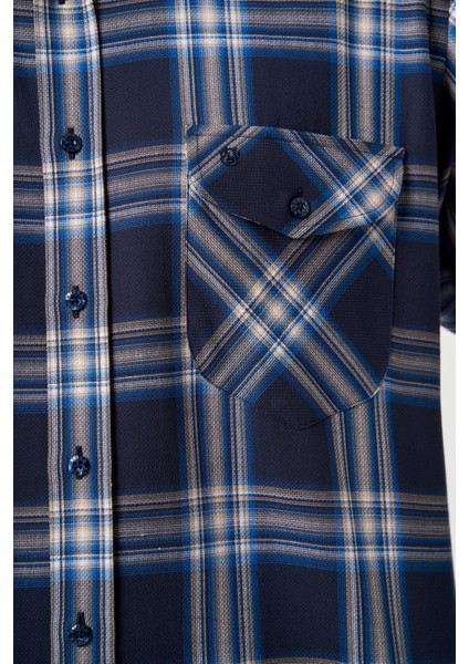 Regular Fit Çift Cepli Ekoseli Lacivert Spor Erkek Gömlek GM22K222109_D39 modelleri