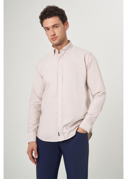 Regular Fit Bej Oxford Spor Erkek Gömlek GM22K222094_D07