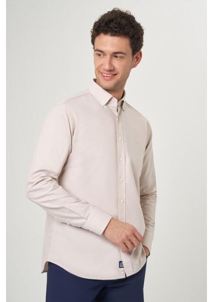 Regular Fit Bej Oxford Spor Erkek Gömlek GM22K222094_D07 fırsatları