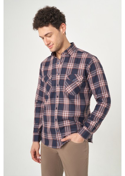Regular Fit Ekoseli Kahve Spor Erkek Gömlek GM22K222109_D11