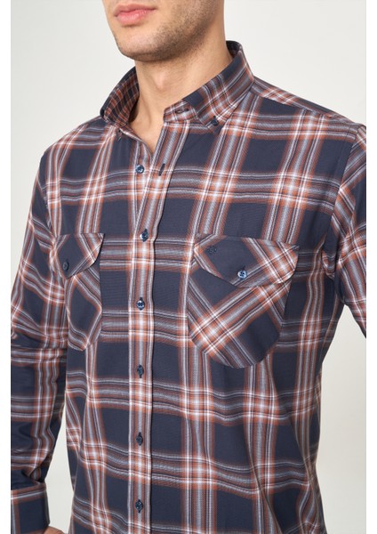 Regular Fit Ekoseli Kahve Spor Erkek Gömlek GM22K222109_D11 modelleri