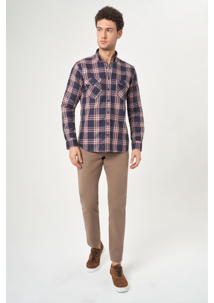 Regular Fit Ekoseli Kahve Spor Erkek Gömlek GM22K222109_D11 fırsatları