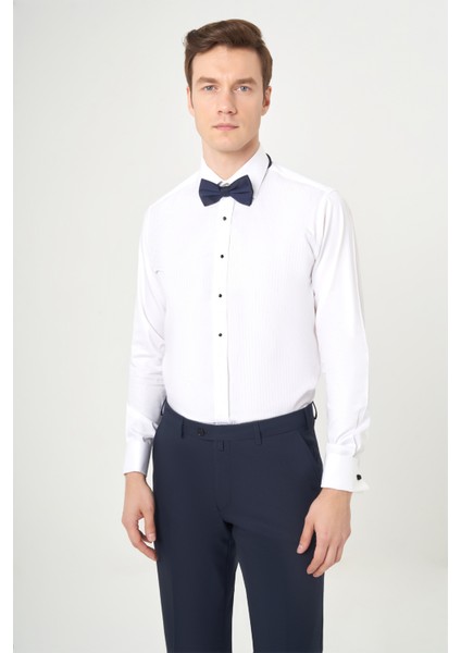 Regular Fit Ata Yaka Sim Çizgili Beyaz Erkek Gömlek GM23Y231033_D01