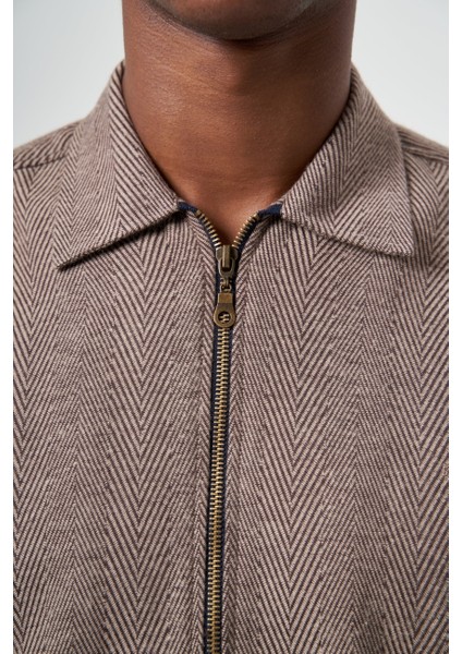 Regular Fit Fermuarlı Flanel Kahve Erkek Gömlek GM22K222093_D11 modelleri