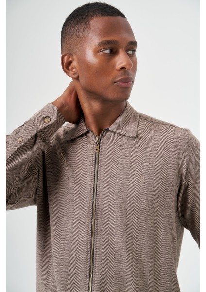 Regular Fit Fermuarlı Flanel Kahve Erkek Gömlek GM22K222093_D11 fırsatları